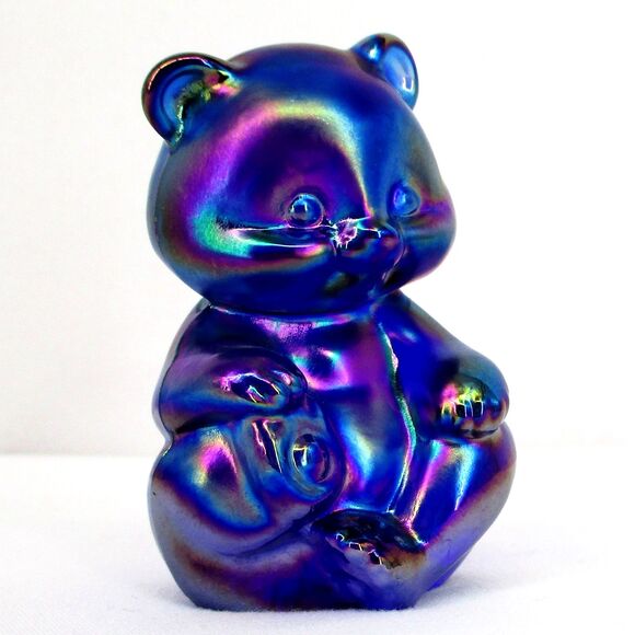 Fenton Plum Opalescent Iridized Bear Figurine Carnival Glass Purple - Picture 2 of 8